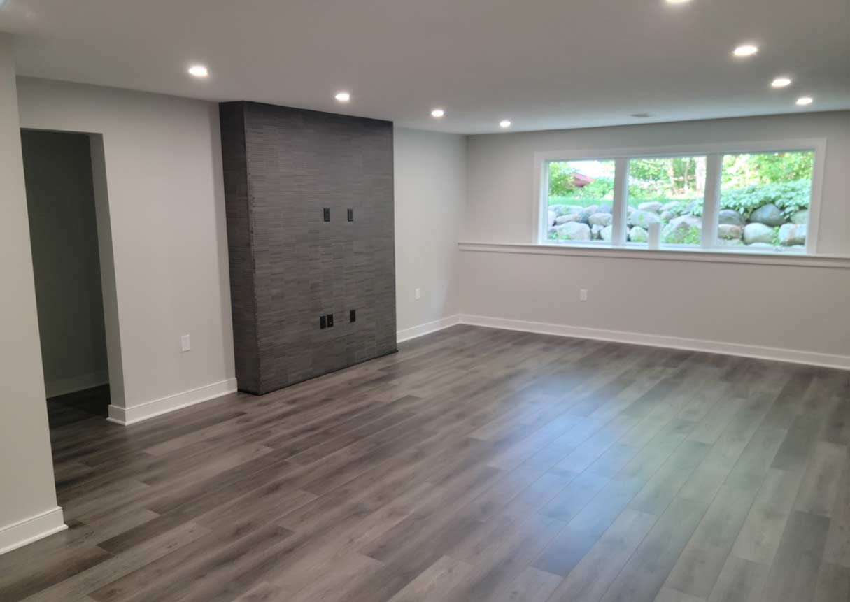 A new basement living space inside Crowner Farms subdivision in DeWitt