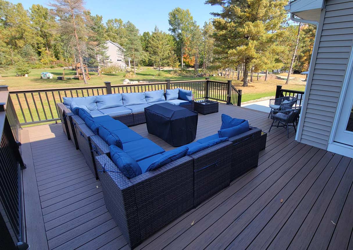 TimberTech composite decking and composite railing newly built by Cornerstone Custom Homes in Mid-Michigan